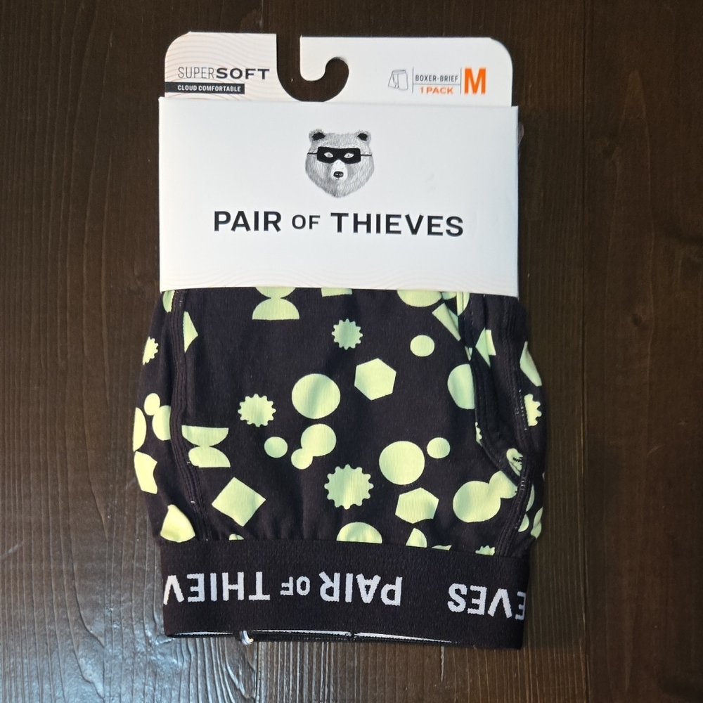 Pair of Thieves Black and Green Boxer Briefs with Playful Polka Dots
